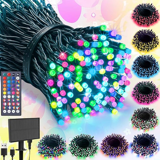 LitHome 100 LED Solar Christmas String Lights Outdoor, 33FT 34Colors Changing Solar/USB Easter String Lights Waterproof with Remote, 102 Modes Colorful Pastel Light for Tree Spring Party Holiday Decor