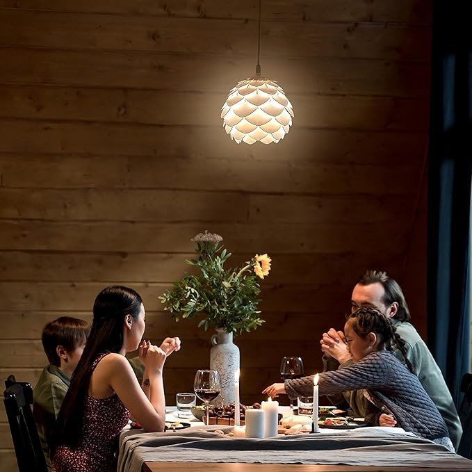 EIGEN Wood Pendant Lights Kitchen Island, Mini Chandeliers for Dining Room, Kitchen & Bedroom - Hanging Lamp Pendant Light Fixtures with Ceiling Mount and E26 Holder (Pinecone - Natural)
