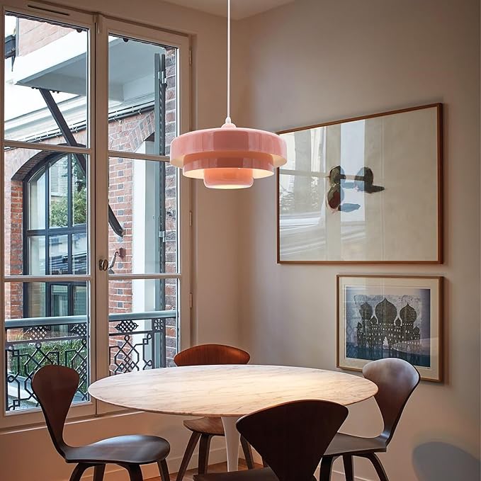 Pink Pendant Light Mid Century Pendant Lamp Nordic Pendant Lighting Fixture Hanging Ceiling Light 3-Layer Shade Design for Kitchen Island Dining Table Bedroom