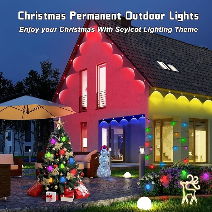 Permanent Outdoor Lights, Smart RGB+IC House Outdoor Decor Lights, 75 Scene Modes with APP&Remote Control, IP67 Waterproof for Halloween, Christmas, Holiday Decor House Roof Lighting