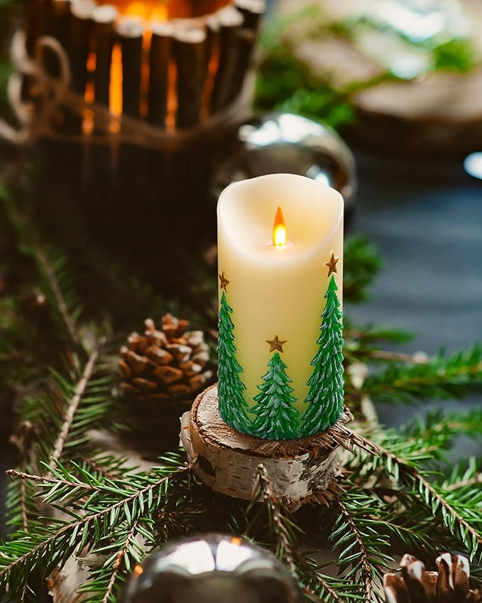 Christmas Tree Flameless Candles with Flickering Flame - Battery Operated Candles with Remote Control and Timer - Real Wax - unscented - Home/Holiday Decoration (3" x 6 ")