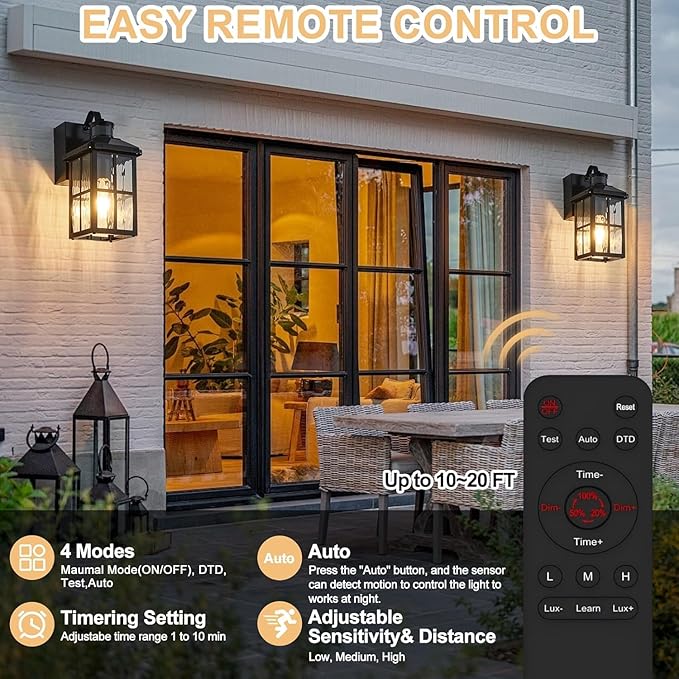 Porch Light with GFCI Outlet with Remote, Dusk to Dawn Outdoor Lighting with Outlet, Upgraded 4 Lighting Modes Motion Sensor Outdoor Lights, Waterproof Outside Lights for House Patio Garage Front Door