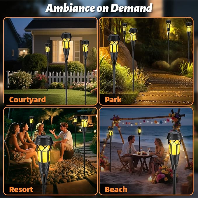 Flickering Flames Torch Light Solar Garden Lights Waterproof Landscape Lighting - 4 Pack