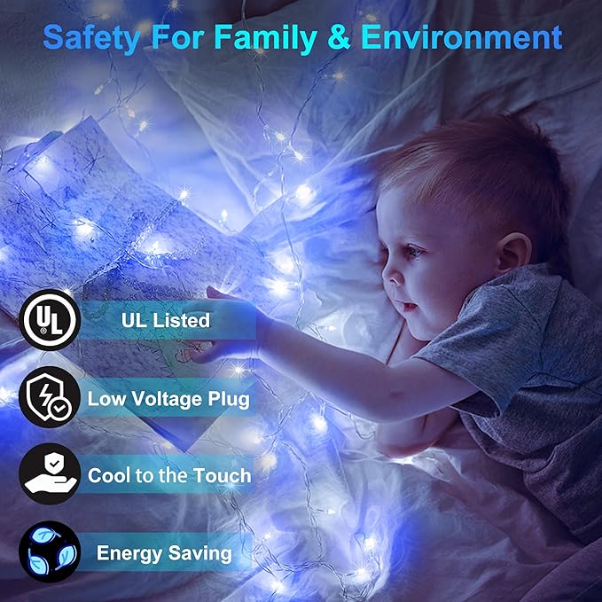 350LED 90FT Christmas Lights Indoor Outdoor, 12 Modes Blue and White Outdoor String Lights with Timer & Dimmable, Green Wire Christmas String Lightsfor Xmas Patio Yard Fence Wedding Bedroom Garden