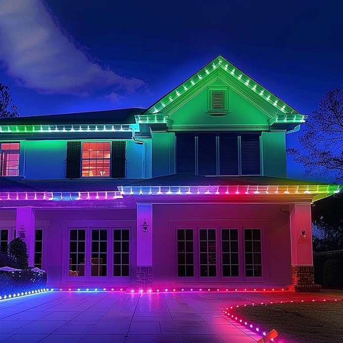 Permanent Outdoor Lights for House Roof, 50ft RGB Smart Eaves Lights with Multi Scene Modes for Halloween, Christmas, Holiday, Party, Daily Lighting, IP67 Waterproof
