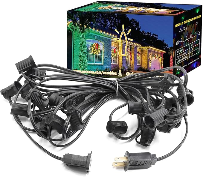 C7 Black Sockets String - 25FT 12" Spacing - Outdoor Christmas Stringer Set