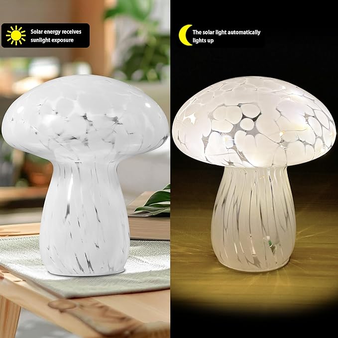 Mushroom Lamp Bedside Table Lamp, 7.0 inches, Semi Transparent Glass Table Lamp Suitable for Bedrooms, Living Rooms, Dining Rooms, Modern Style Aesthetic Cute Home Decoration (White)