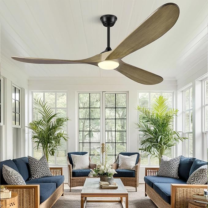 52 Ceiling Fans with Lights and Remote Control, Outdoor Ceiling Fan with Lights High CFM Quiet 3 Blade Wood Walnut Ceiling Fan, Bronze Gray