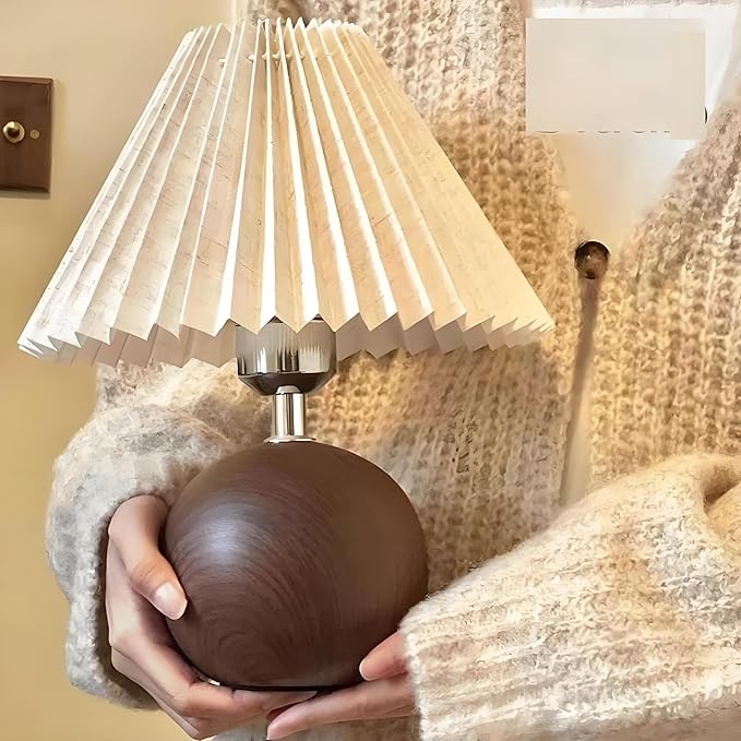 Ceramic Table Lamp for Bedroom, Small Space Pleated Cute Bedside Table Lamp with Switch, Night Light, Decor Desk Lamps for Living Room, Kids Room, Dorm, Office, Nursery with E26 LED Bulb