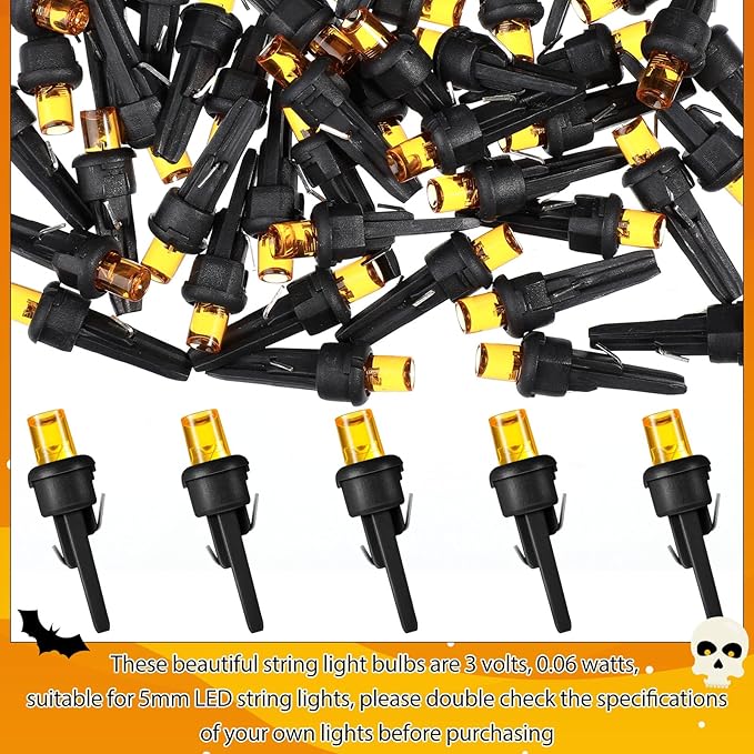 Honoson 180 Count 5 mm LED Halloween Replacement Bulbs Bulk Wide Angle Christmas Light Xmas Tree String Replacement Festival Light Decoration (Black Base with Orange Colors Bulb)