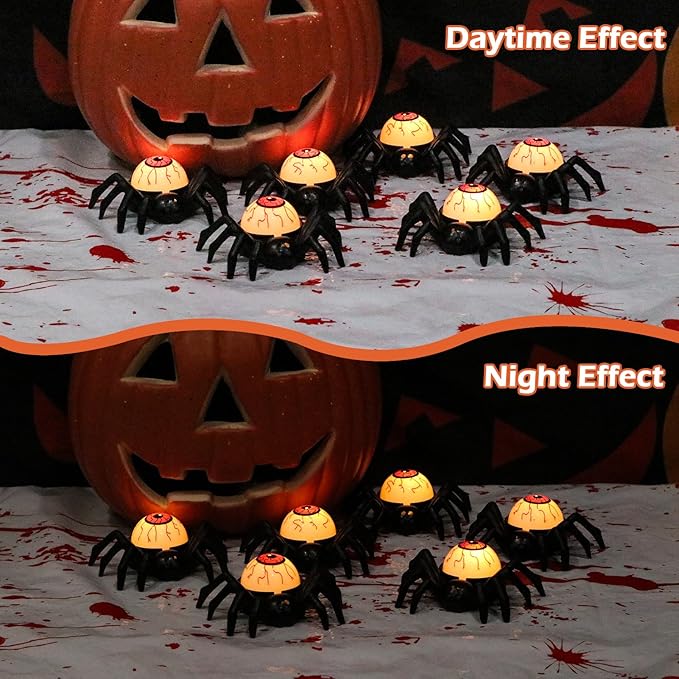 DRomance Halloween Flameless Flickering Candle Lights Battery Operated with 6H Timer, Spooky Spider Red Eyeballs Shaped LED Candles Cute Halloween Decoration Indoor(6 Pack, 2.8" x 3.5" x 1.3")
