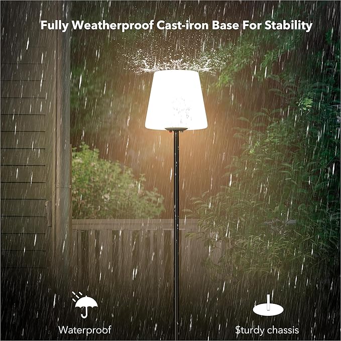 Outdoor Floor Lamp, 100% Solar Powered Floor Lamp for Patio Decks Lawn Pool Garden Outdoor Spaces, Fully Weatherproof