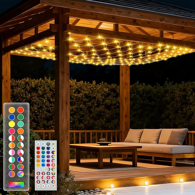 LitHome 10 x 10FT Christmas Net Lights Outdoor, 35 Colors Changing 240 LED Christmas Net Lights with Remote Connectable, 9 Modes RGB Mesh Light Plug in for Bushes, Xmas, Garden, Gazebo, Holiday Decor