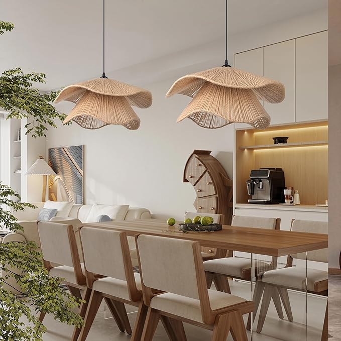 Arturesthome Rustic Woven Pendant Light, Coastal Jute Rope Lampshade Hanging Lighting Fixture,Adjustable Vintage Farmhouse Chandelier Lamp Shade for Kitchen Island Dining Table Room