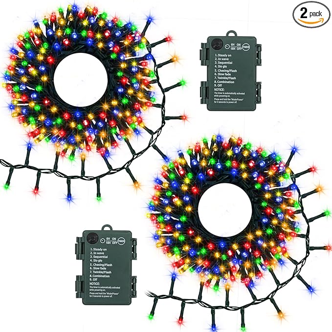 2 Pack Cluster String Lights Battery, Total 20Ft 400 LED Christmas String Lights with Timer 8 Modes Firecracker Twinkle Lights Waterproof for Outdoor Tree Xmas Decor (Multicolor)