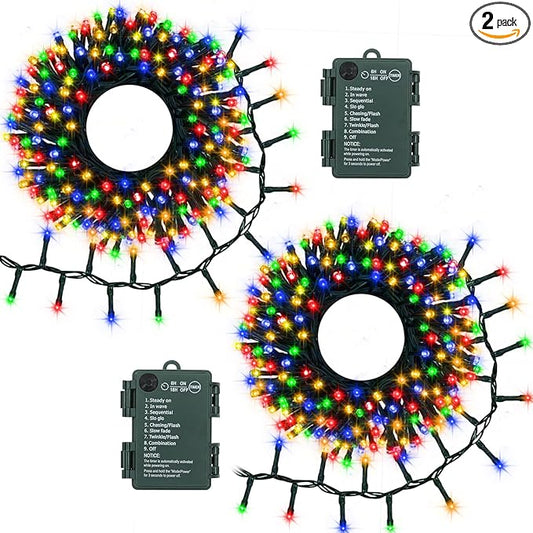 2 Pack Cluster String Lights Battery, Total 20Ft 400 LED Christmas String Lights with Timer 8 Modes Firecracker Twinkle Lights Waterproof for Outdoor Tree Xmas Decor (Multicolor)