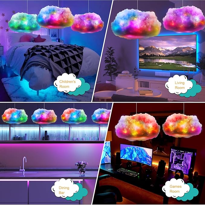 ViLSOM LED Cloud Light,2pcs RGB Cloud Lights with IC Remote Control and APP Control Cool Lights Sync Music Color Changing Led Light for Bedroom Ceiling Adults and Kids Modern Home Decorations