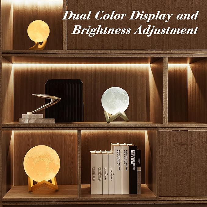 Mydethun 3.5 Inch 3D Moon Lamp – Valentine Gifts for Women Teenage Girls, Mood Lighting w/Ceramic Base, White Elephant Gifts in Dual-Color White/Yellow, Touch-Dimmable LED Night Light for Kids Room