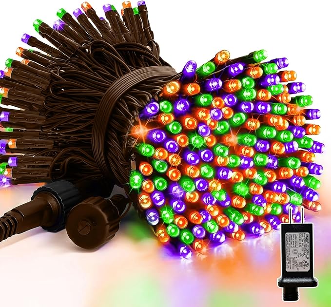 LAMPHOME 33ft Halloween Decorative Mini Lights, 100 LED Brown Wire Fairy Starry String Lights Plug in, 16Lighting Modes for Halloween Outdoor Party Decoration (Orange/Purple/Green)