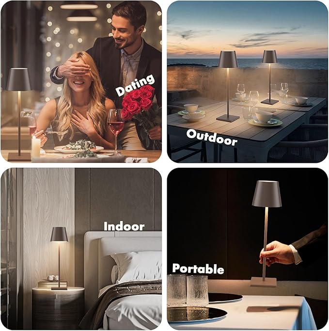 2 Packs LED Cordless Table Lamp, Rechargeable Battery Desk lamp 5000mAh Battery Operated Stepless Dimming Modern Portable Table Light for Restaurant/Table/Bedroom/Outdoor IP54 Waterproof (Rust Red)