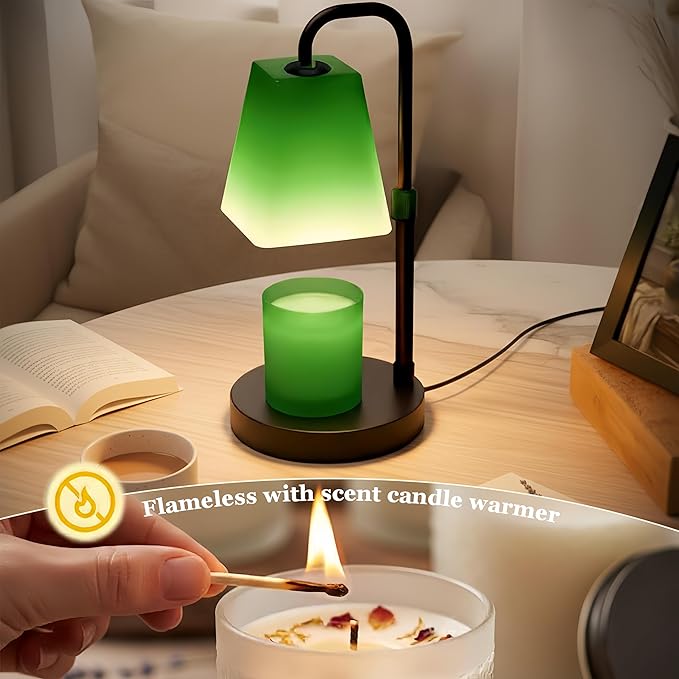 Candle Wammer Lamp with Timer Wax Melter Women Mom Gift Birthday New Home House Warming Vintage Aesthetic Room Decor Side Table Night Light w/ GU10 Bulb Dimmable Adjustable Height Green