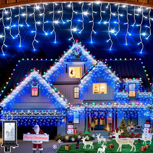 1332 LED 132ft Christmas String Lights Outdoor, 12 Modes Dimmable Curtain Lights with 296 Drops, Waterproof Fairy Lights with Timer for Bedroom Window Holiday Wedding Home Xmas Decor, Blue & White