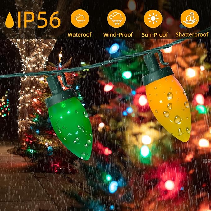 27.5FT C9 LED Christmas Lights Battery Operated Outdoor with 8 Mode Remote Control, 50 Twinkle Big Christmas Lights for Colored Xmas Tree Light & Home Garden Yard Lawn Decorations
