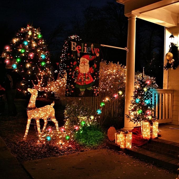 25 Pack C9 LED Multicolor Christmas Light Bulb, C9 Shatterproof LED Multicolor Bulb for Christmas Outdoor String Lights, E17 Intermediate Base Night Light Bulb, 0.6W Commercial Grade Dimmable Bulbs