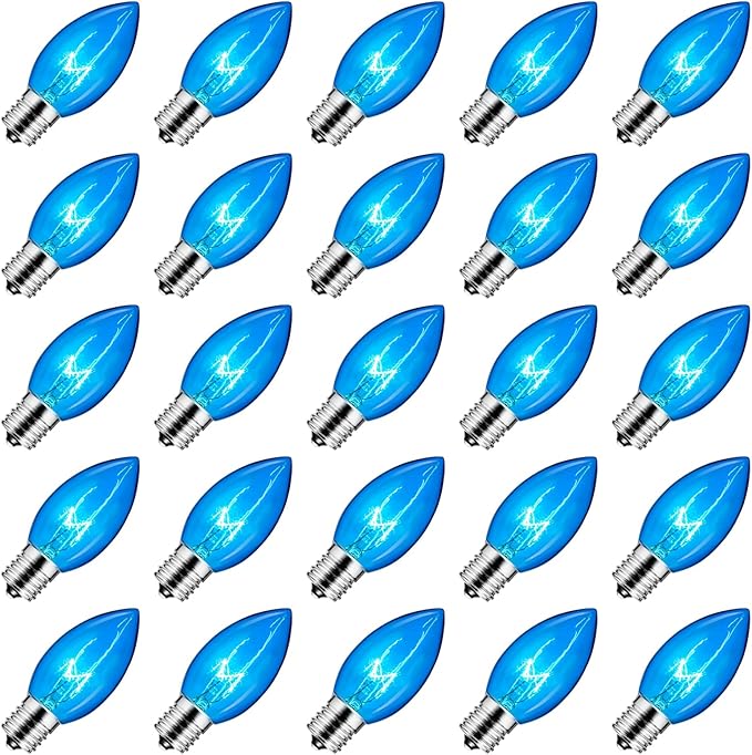 Brightown C9 Incandescent Bulb, C9 Christmas Replacement Light Bulb for Christmas String Light, E17 Intermediate Base, 7 Watt (Blue, 25 Count (Pack of 1))