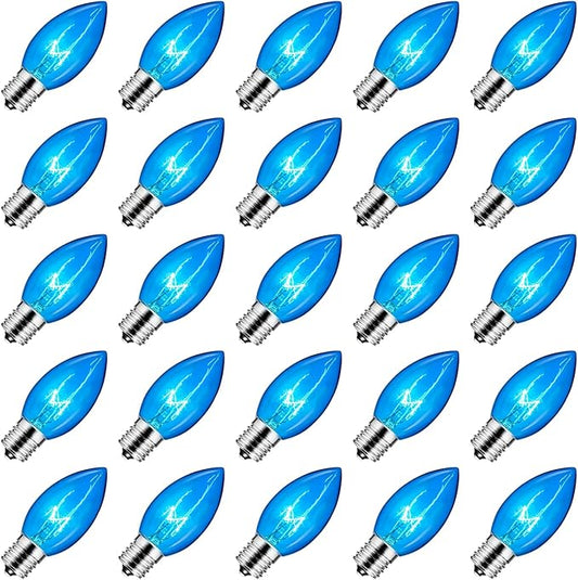 Brightown C9 Incandescent Bulb, C9 Christmas Replacement Light Bulb for Christmas String Light, E17 Intermediate Base, 7 Watt (Blue, 25 Count (Pack of 1))
