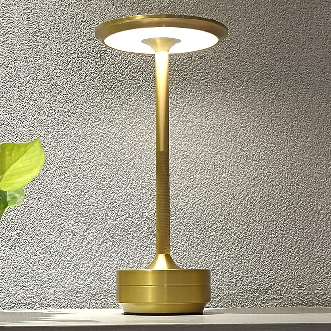 Vintage Aluminum Rechargeable Cordless LED Table Lamp with Dimmable Brightness and 3 Color Temperatures