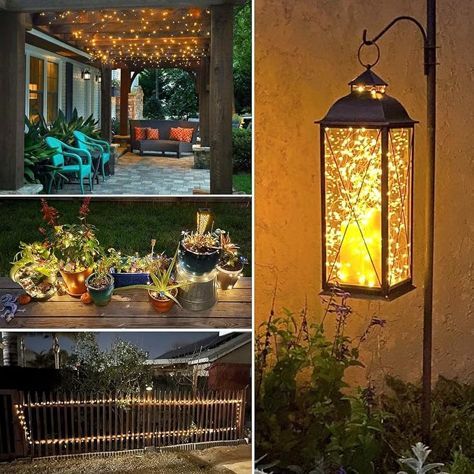 QITONG 4 Pack Warm White Solar Christmas Lights, Each 33ft 100 LED Fairy Light Outdoor Waterproof, 8 Modes Copper Wire Mini Twinkle Lights for Outside