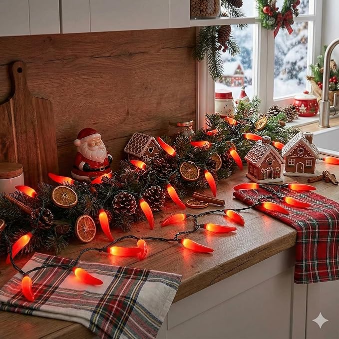 13.6Ft Chilli Pepper Light, Christmas Decorations String Lights with 35 Red Pepper Bulbs, Plug in Fairy Lights for Indoor Party Kid's Room Xmas Tree Patio Bedroom Garden Decor