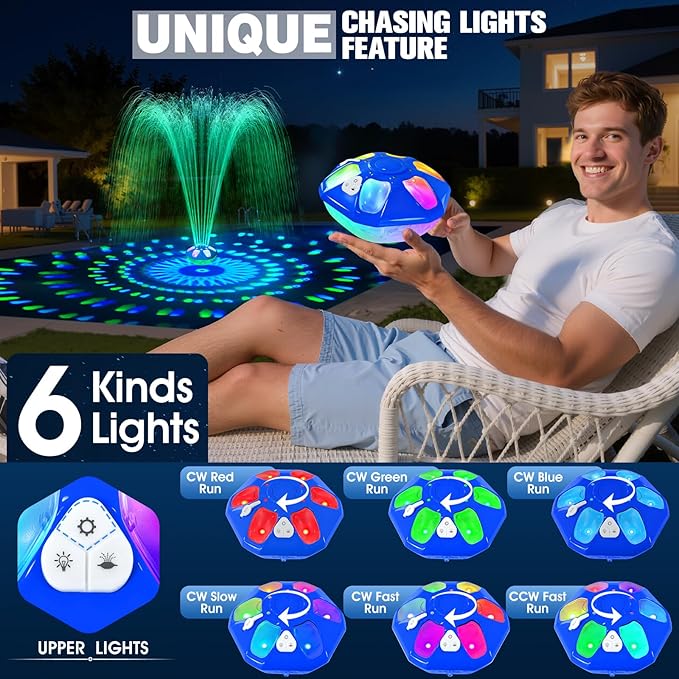 2026 Upgraded Pool Fountain,9000mah Rechargeable Floating Pool Fountain with Light Show,Above Ground Pool Water Fountain Pump with Anchor,Large Floting Fountain for Inground Pool-1PC (Dark Blue)