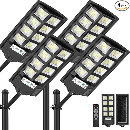 Solar Lights Outdoor, 6000K LED Solar Lights Outdoor Waterproof, Solar Flood Lights Outdoor with Motion Sensor and Remote Control, Solar Street Light Dusk to Dawn 4-Pack