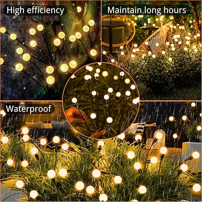 OZS Upgraded 2Pack Total 16LED Solar Christmas Lights - Solar Garden Lights Outdoor, Solar Firefly Lights, Sway by Wind, Solar Lights Outdoor Waterproof for Pathway Christmas Decoration(Warm White)