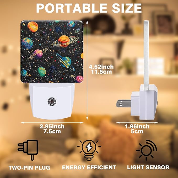 Galaxy Space Universe Night Light Colorful Planets Night Lights Plug into Wall Smart Dusk to Dawn Sensor 0.5W Energy Efficient Led Lamp for Men Women Bedroom Bathroom Hallway Stairway Decor