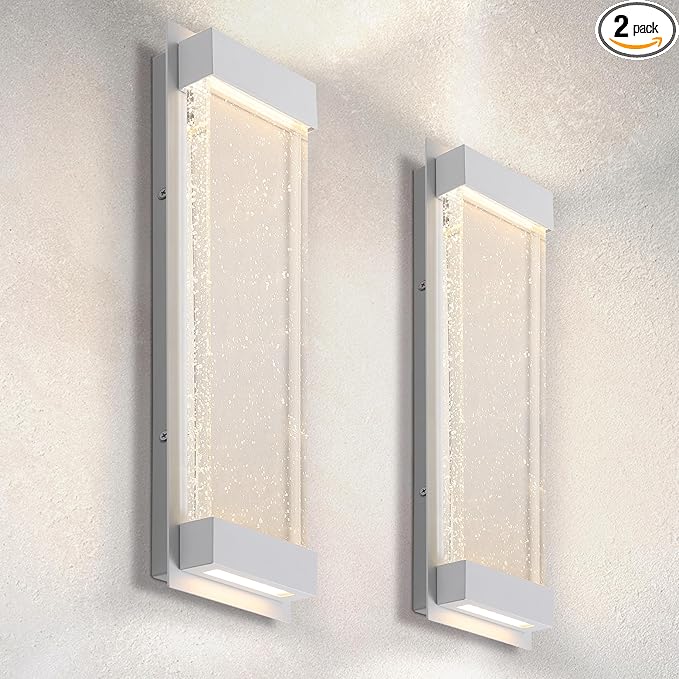 ASD LED 18" Bubble Glass Wall Light Fixture, Outdoor & Indoor Seeded Sconce | 3CCT, Waterproof, Dimmable, Up-Down Glow, ETL Listed | 22W 520LM 3000-5000K 100-277V | Porch Lighting | White, 2 Pack