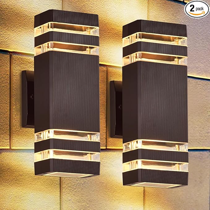 DASTOR Modern Outdoor Wall Lights 2 Pack, Brown Exterior Wall Sconce Lighting Fixtures, Up and Down Outdoor Porch Lights, Waterproof Ouside Wall Lights for House Garage Patio