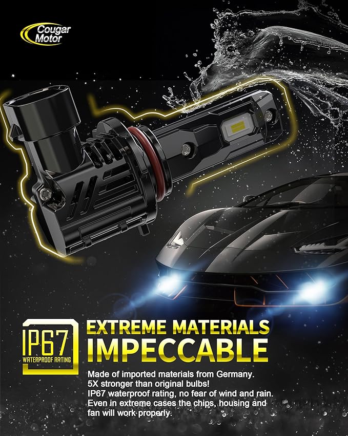 Cougar Motor 9005 9006 Bulbs, HB3 HB4 Fog Lights Bulb Combo (2 Sets) Wireless 6500K Slim Compact Design Non-polarity Fog Light Driving Light Bulbs, Plug-N-Play Pack of 4