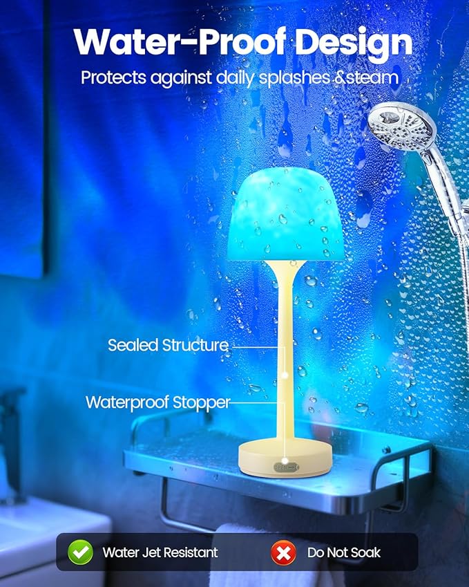 IP65 Waterproof Shower Lamp for Inside Shower Bathroom Light with 16 Color Ocean Wave Projector, Rechargeable Shower Lights with Touch & Remote Control, Ocean Waterproof Lamp for Shower/Bathroom
