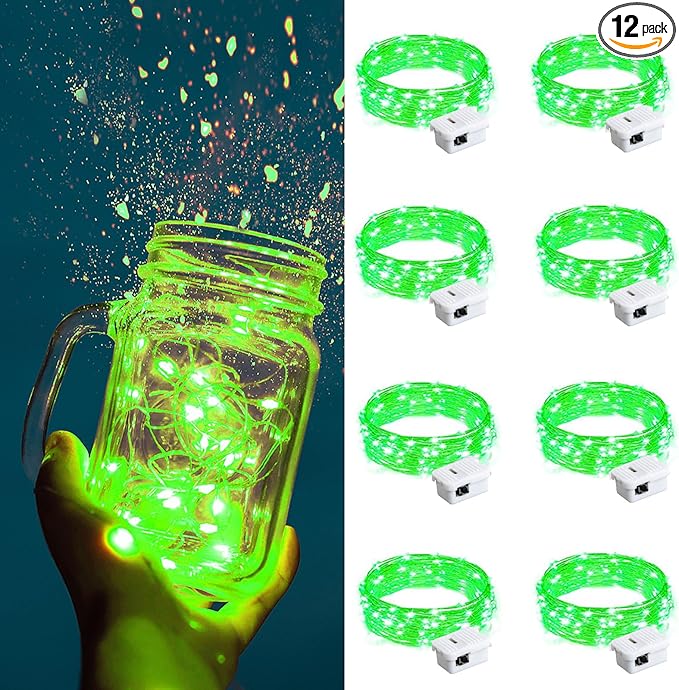 ZGWJ Mini Fairy Lights Battery Operated, 8 Pack Green Mini String Lights 20 LED 7FT Waterproof 3 Working Modes for Bedroom, Easter Decor Halloween, Christmas, Party Indoor and Outdoor Decoration