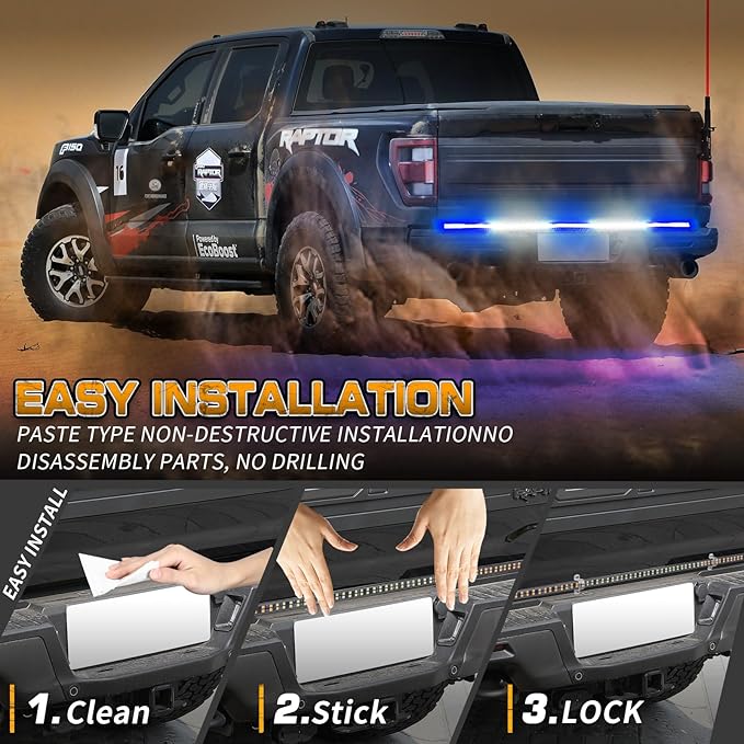 XRIDONSEN 60 inch Blue White Emergency Lights Strip 360 LED Truck Tailgate Rear Window Police Firefighter Lights Strobe Flashing Warning Hazard Safety First Responder for Vehicles Pickup Trucks