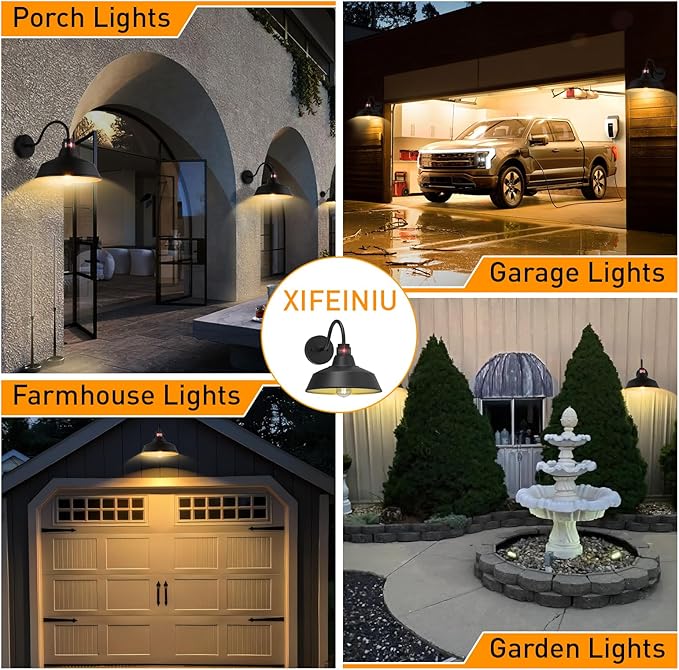 12.4'' Motion Sensor Outdoor Barn Lights, Dusk to Dawn Outdoor Lighting Wall Mount, Farmhouse Outdoor Wall Sconce Dome Gooseneck Barn Light for Porch Garage Patio, Waterproof Rustproof, 2-Pack