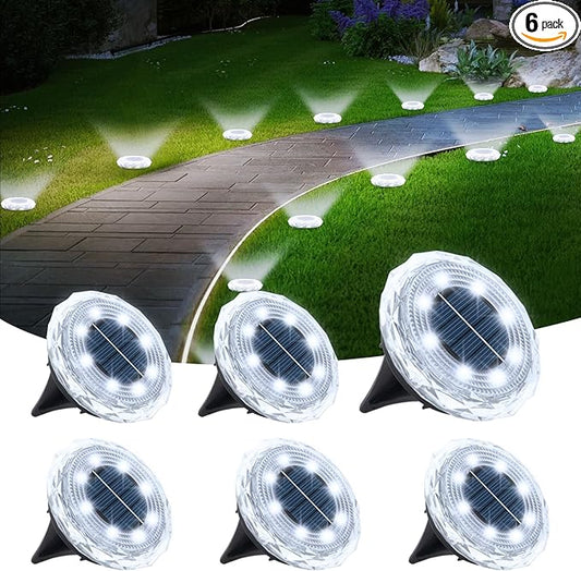 echosari Solar Ground Lights 6 Pack, Upgraded Solar Garden Lights Auto ON/Off Landscape Lighting Outdoor In-Ground Lights Waterproof Long Lasting for Pathway Walkway Patio (Cool White)