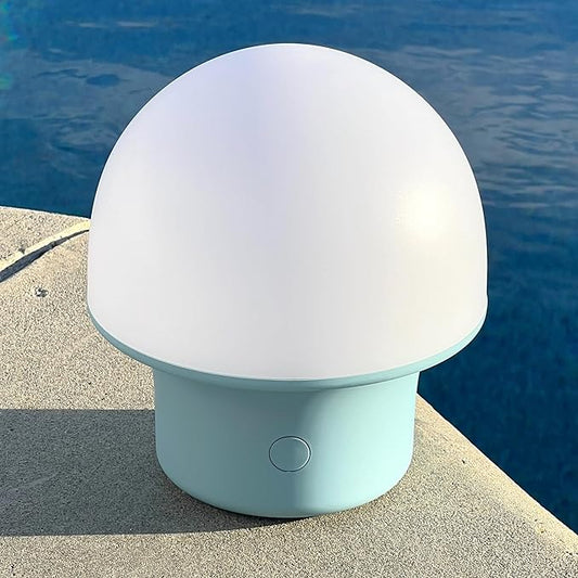 Brightech Portobello Cordless 7" Touch Table Lamp - Small Dimmable Outdoor Mushroom Light for Camping & Side Tables - Modern Rechargeable Portable Bedside Light for Desk Bedroom, Nightstand - Blue