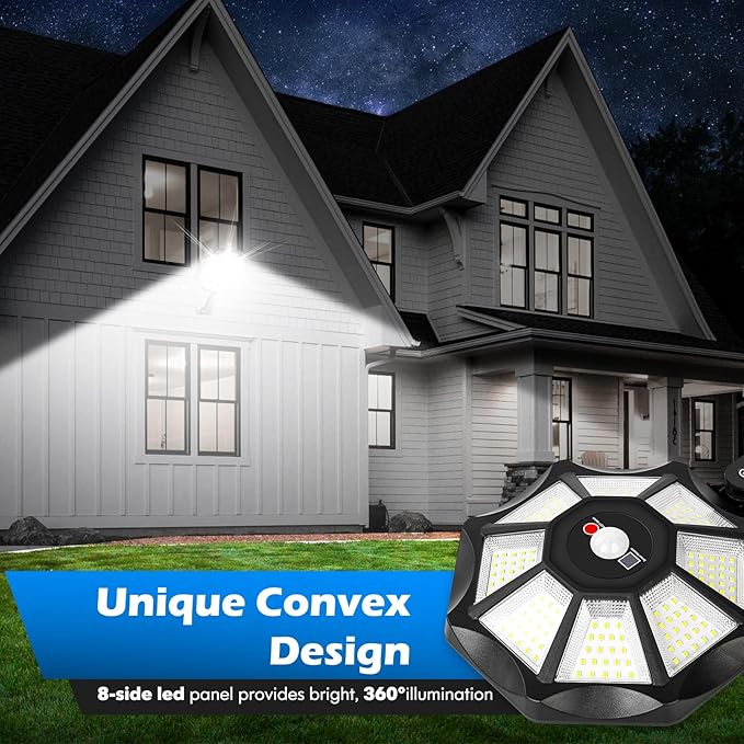 Solar Flood Lights Outdoor, 4-Pack, Black, 30000 Lumen, 3E+2 Watts, 672 LED, Motion Sensor, Dusk to Dawn, Waterproof, Modern Style, Ideal for Outdoor Spaces
