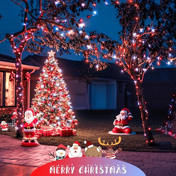 JMEXSUSS 2 Pack 100 LED Red and White Christmas Lights Outdoor, 8 Modes Connectable String Lights Indoor, LED Christmas Tree Lights Plug in for Xmas House Party Bedroom Decorations