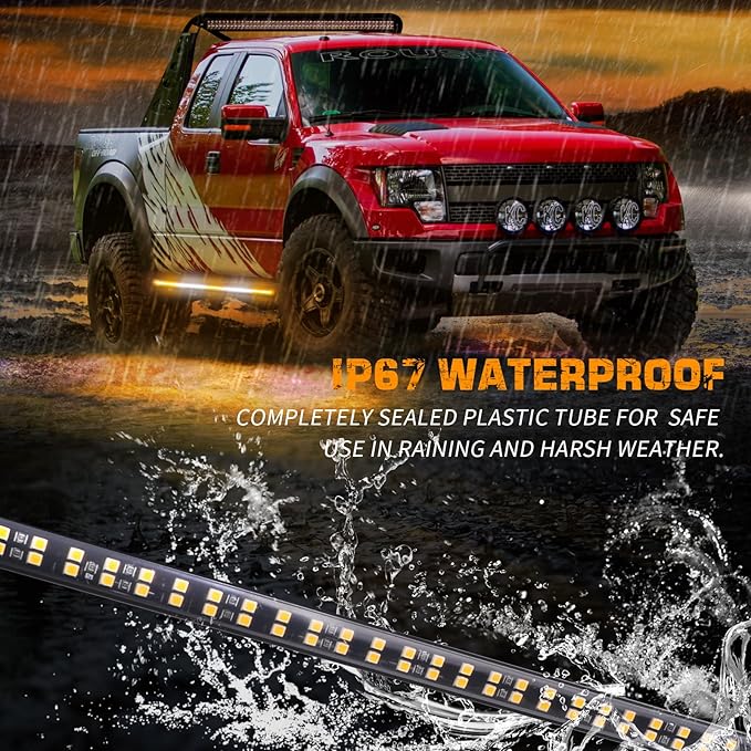 XRIDONSEN 2PCS 60 inch Emergency Truck Strobe Lights Strip 720 LED Running Board Lights Amber White Flashing Warning Hazard Safety Side Step Lights for Trucks Construction Vehicles Pickup SUV Jeep