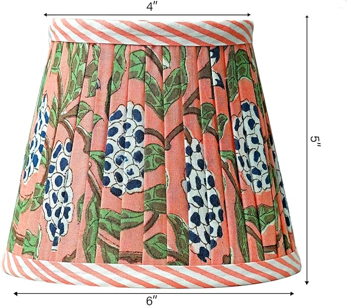 Ridhi Block Print Dark Salmon Lamp Shade 4" Top x 5" Bottom x 6" Slant Set of 2 Handmade Pleated Cotton Lampshade, Fits E26/E27 Base Table Lamps Boho Vintage Decorative For Bedroom, Living Room